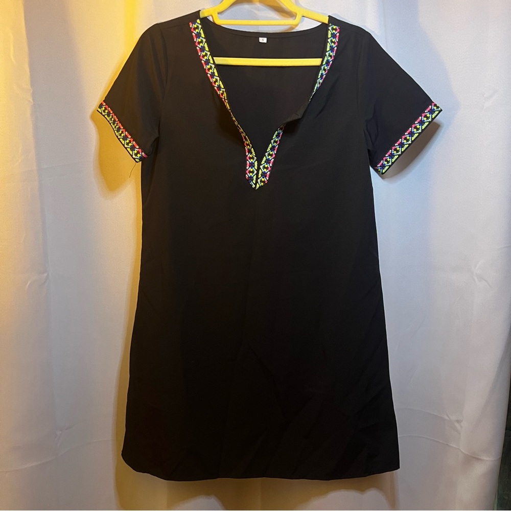 women’s black aztec print dress, small